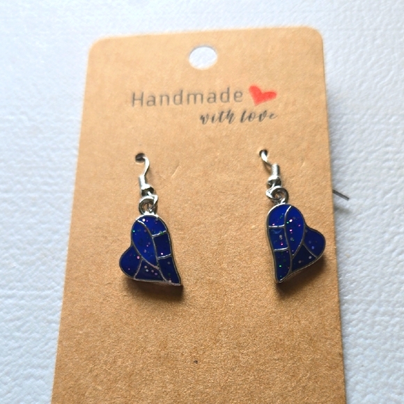 Handmade Jewelry - Handmade Blue Heart Earrings  N703